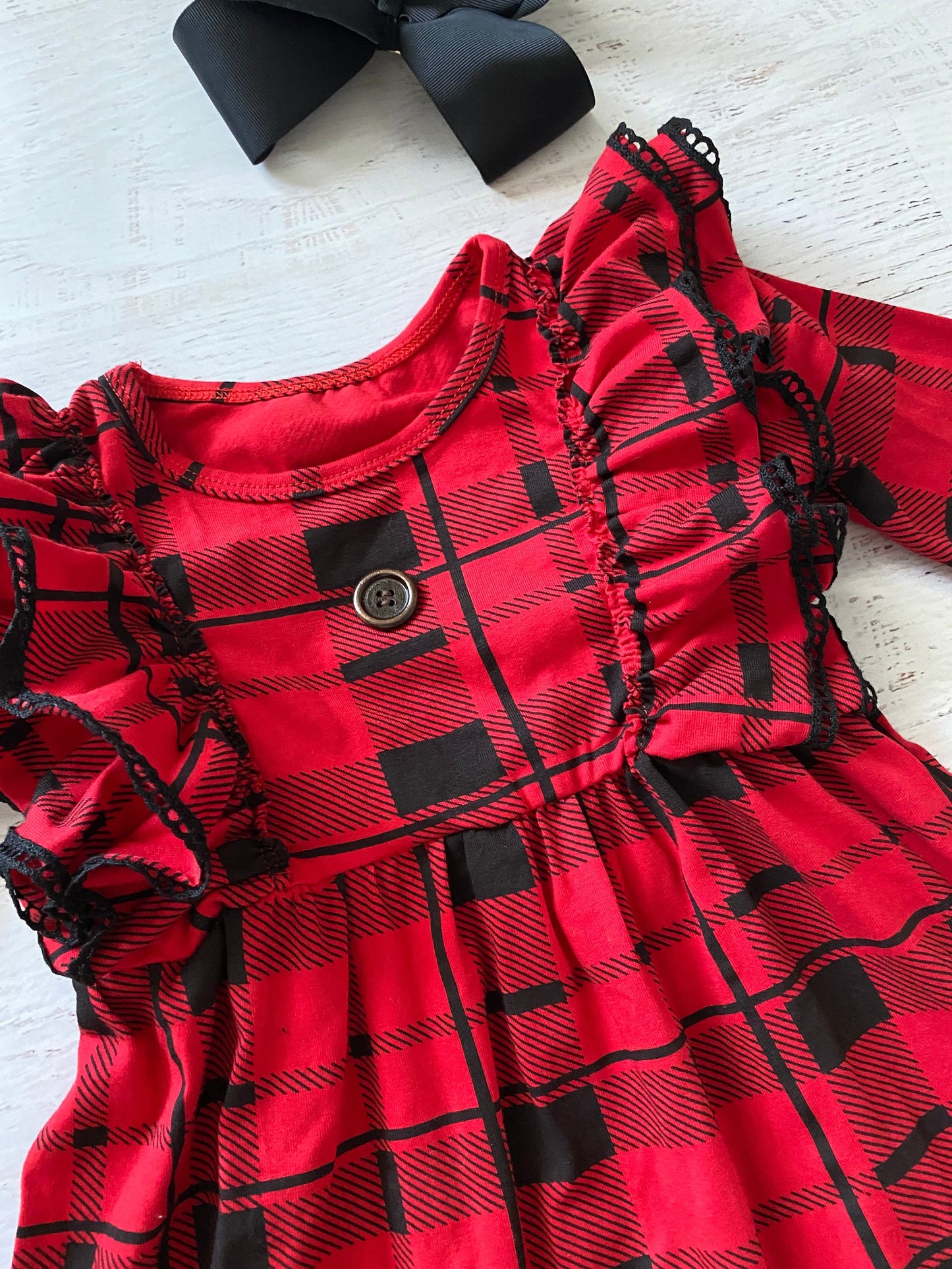 Girls Christmas dress, red plaid dress, red checkered dress, holiday pinafore dress, girls ruffled boutique dress, toddler Christmas dress,