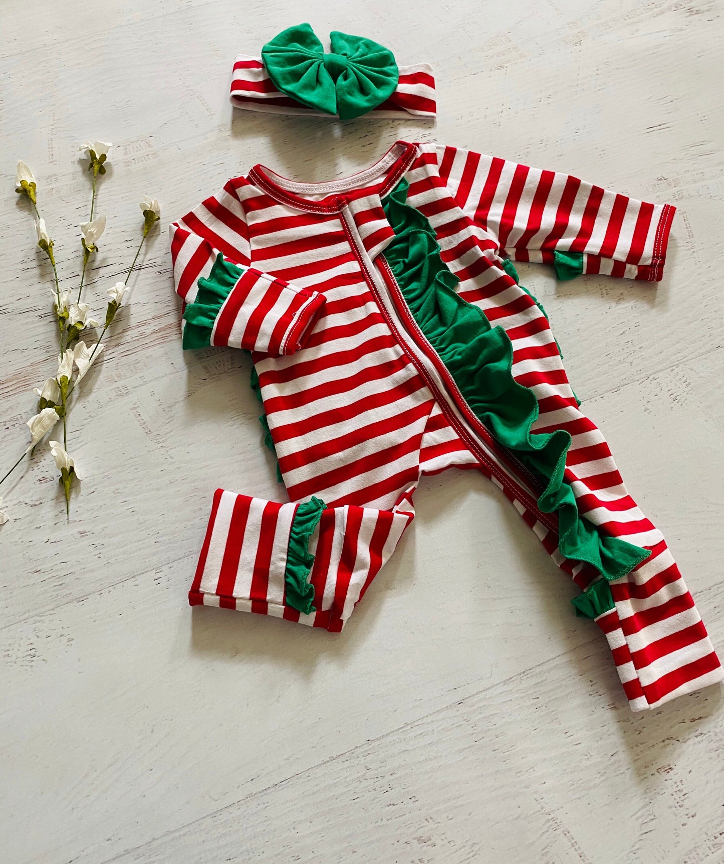 Baby girl Christmas footies romper