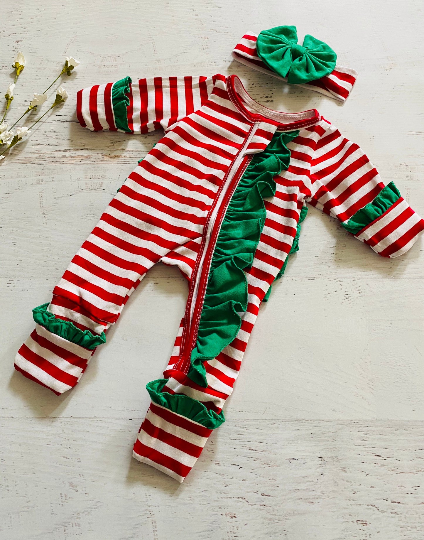 Baby girl Christmas footies romper