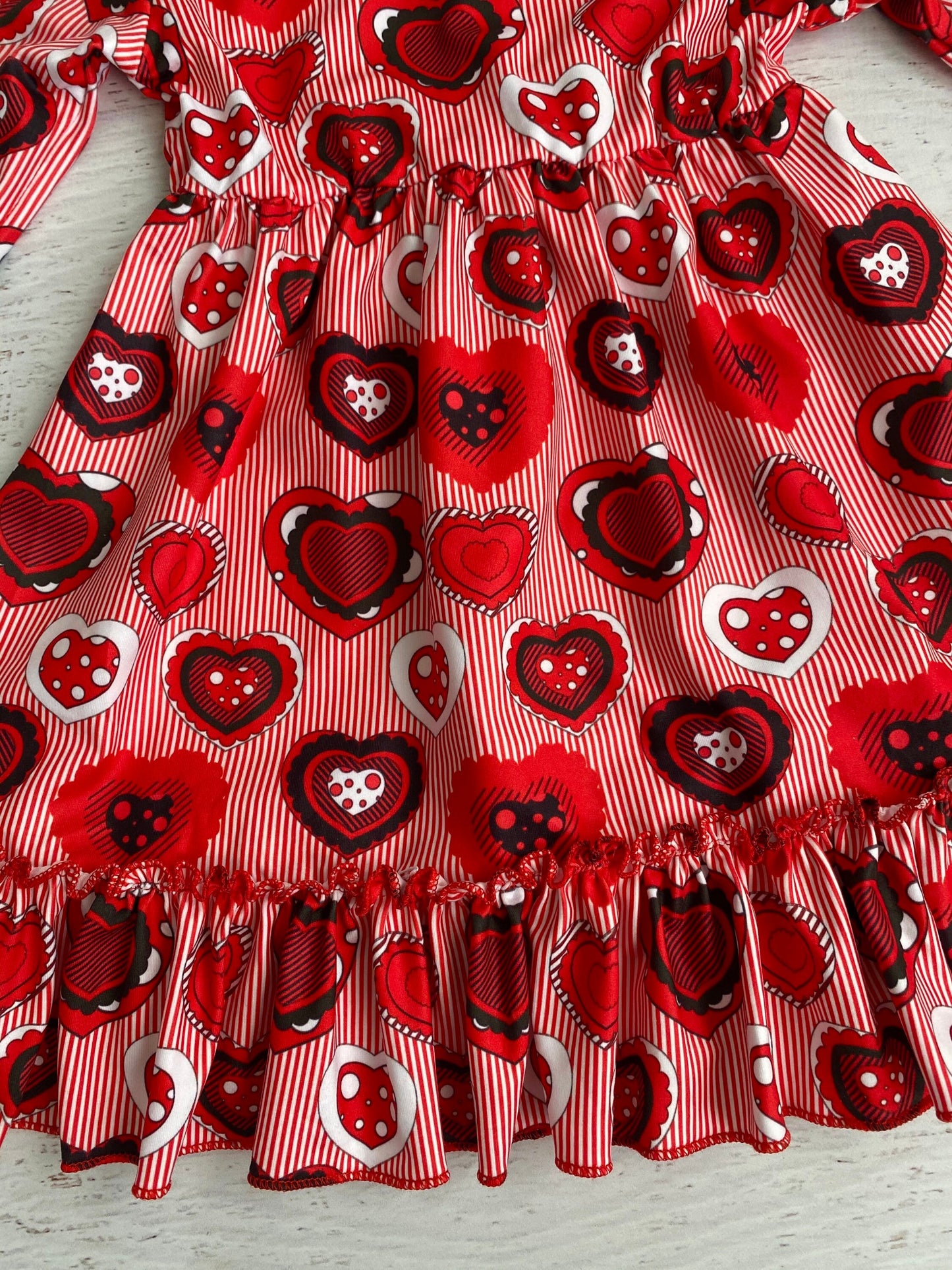 Girls Valentines twirl dress, girls Valentines day dress, red Valentines dress, striped red dress, Valentine outfit, red twirl dress