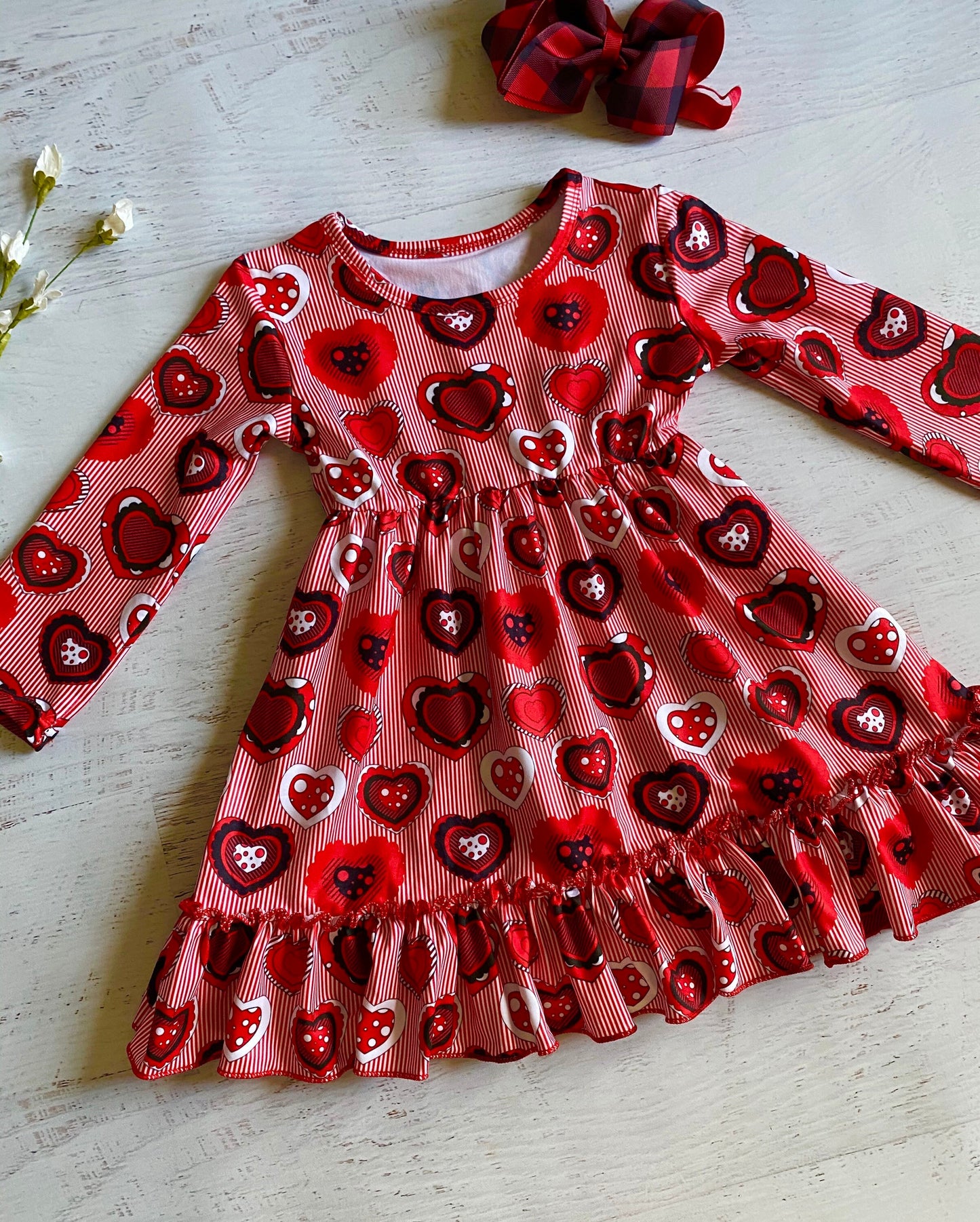 Girls Valentines twirl dress, girls Valentines day dress, red Valentines dress, striped red dress, Valentine outfit, red twirl dress