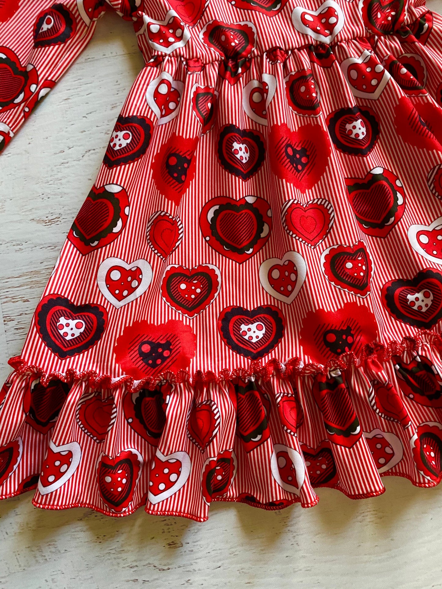 Girls Valentines twirl dress, girls Valentines day dress, red Valentines dress, striped red dress, Valentine outfit, red twirl dress