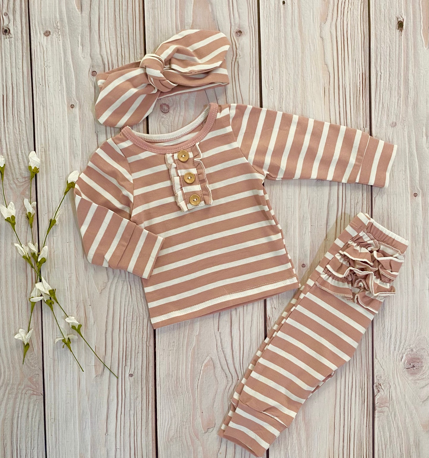 dusty pink striped 3 pc set