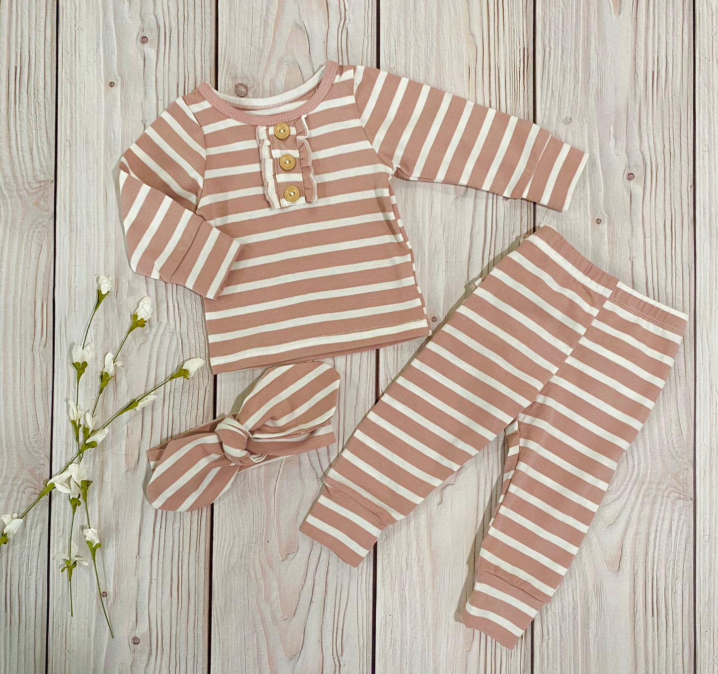 dusty pink striped 3 pc set