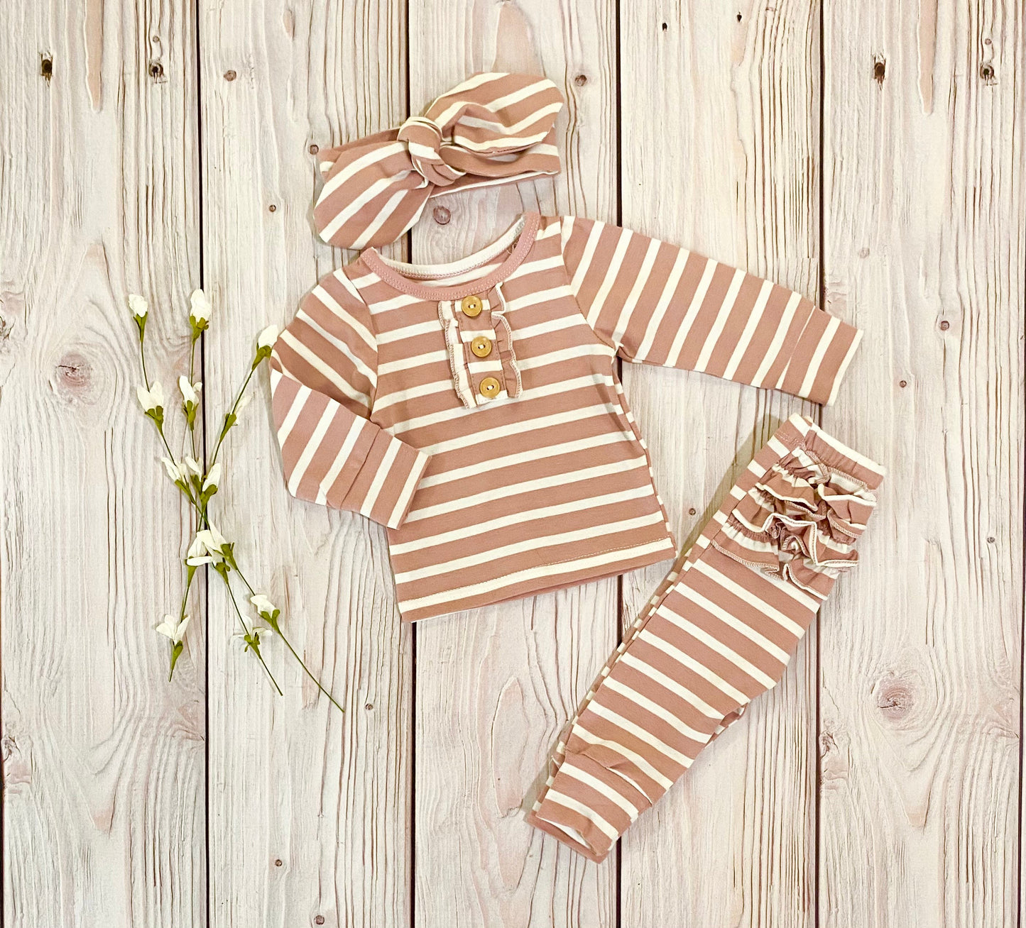 dusty pink striped 3 pc set