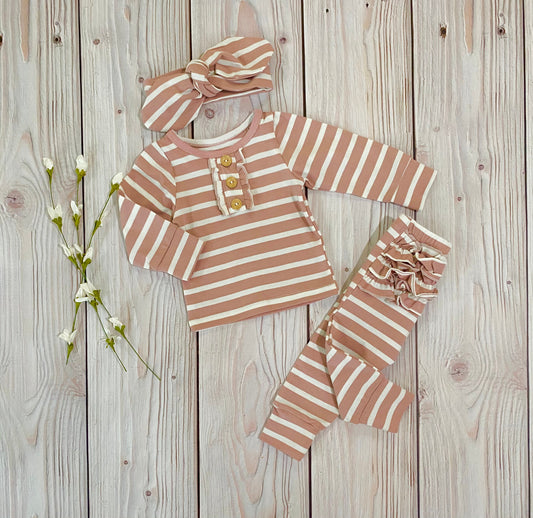 dusty pink striped 3 pc set