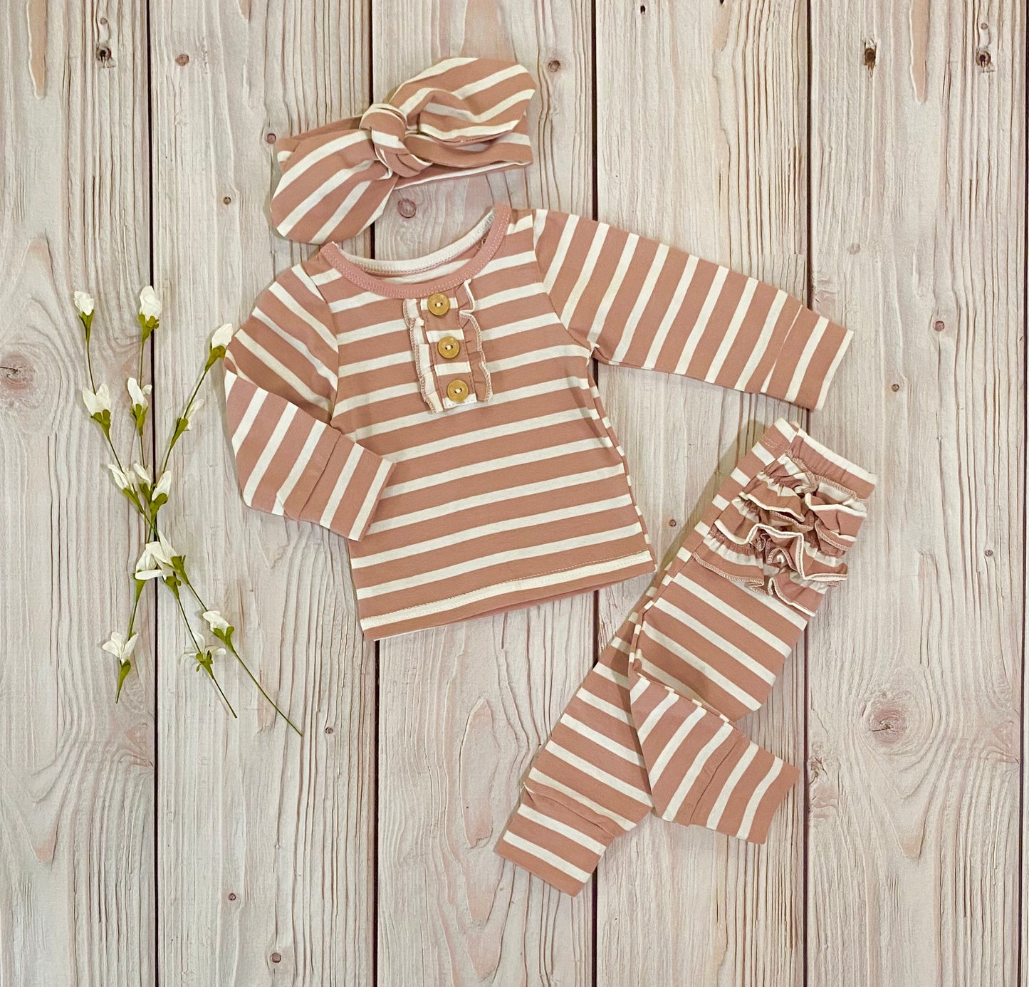 dusty pink striped 3 pc set