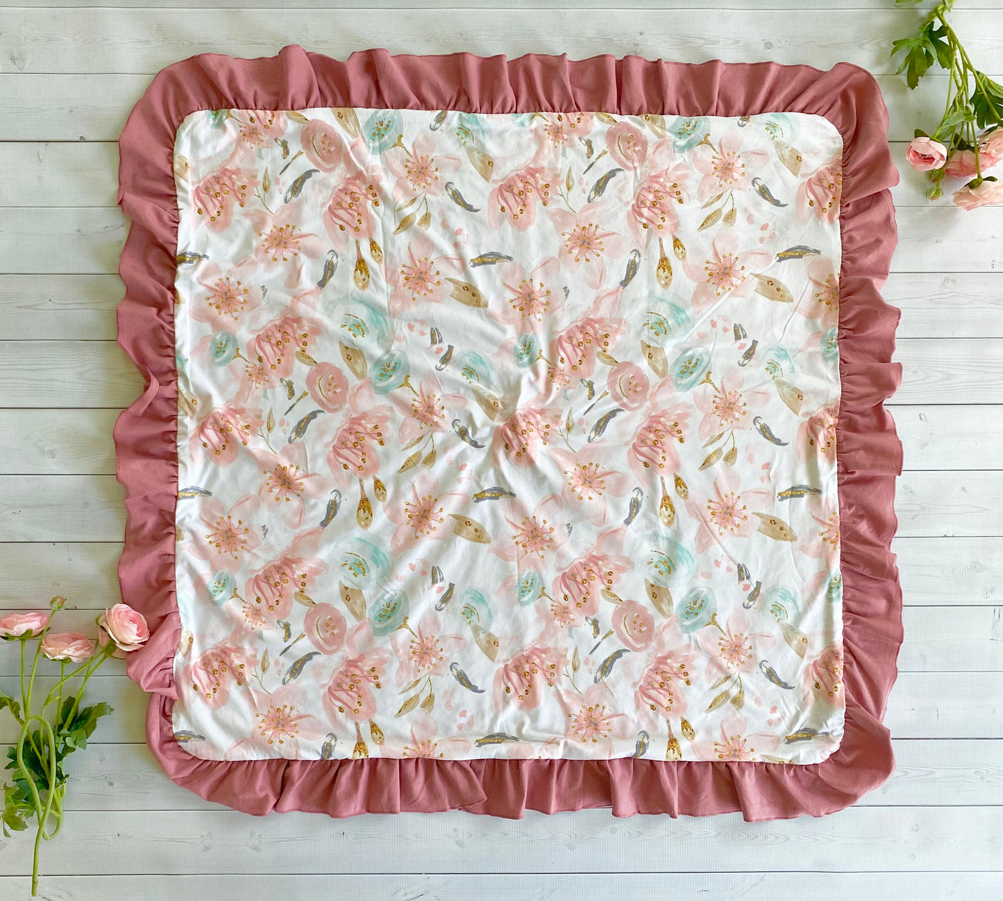 Baby girl mint floral blanket