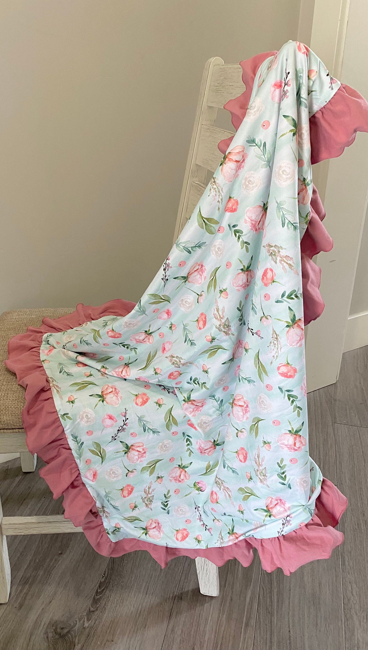 Baby girl mint floral blanket