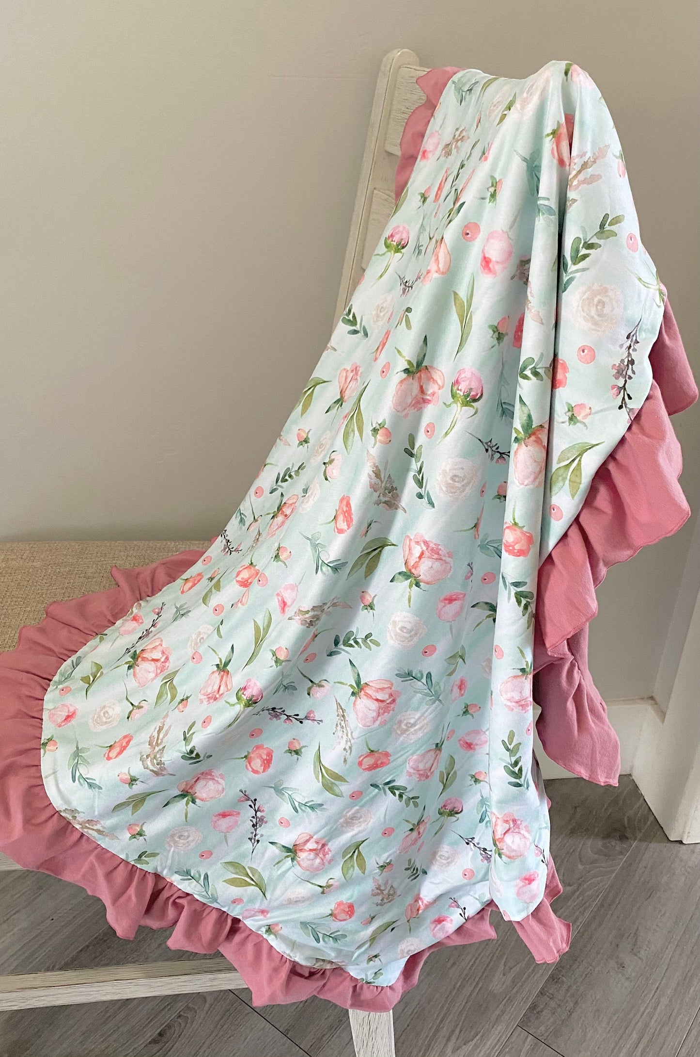 Baby girl mint floral blanket