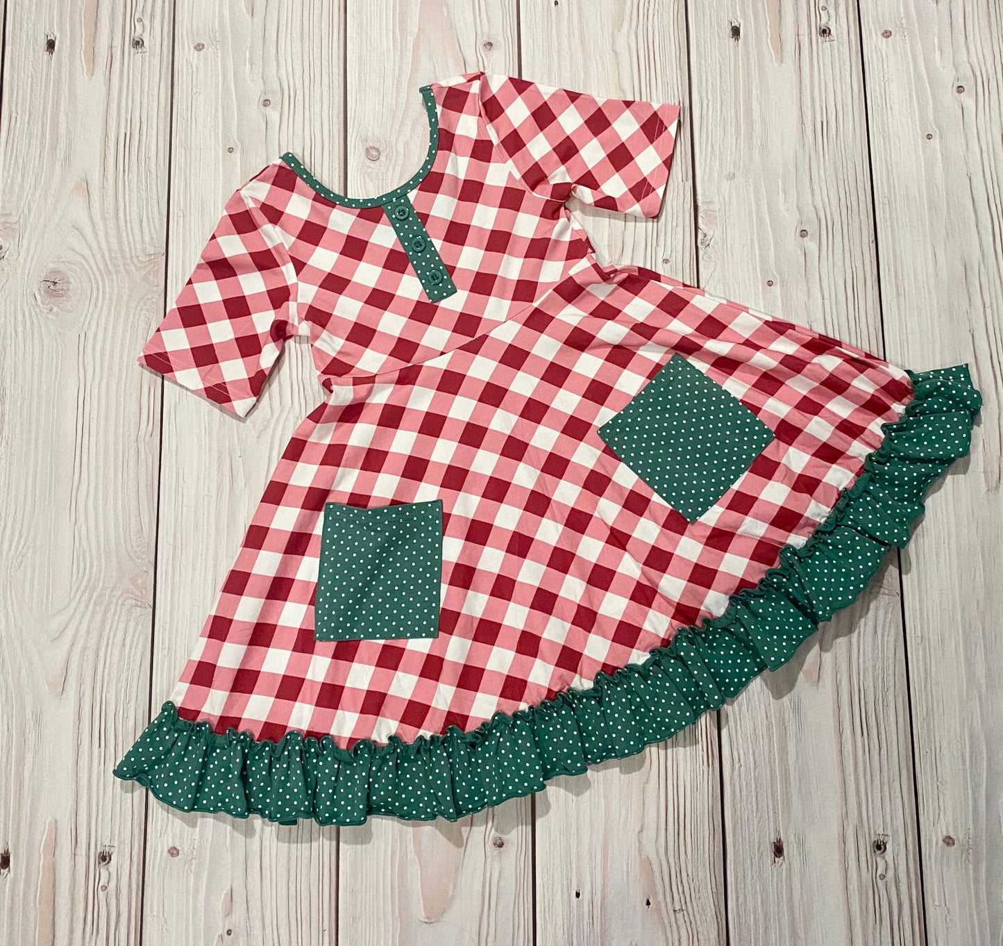 Girls red plaid Christmas dress