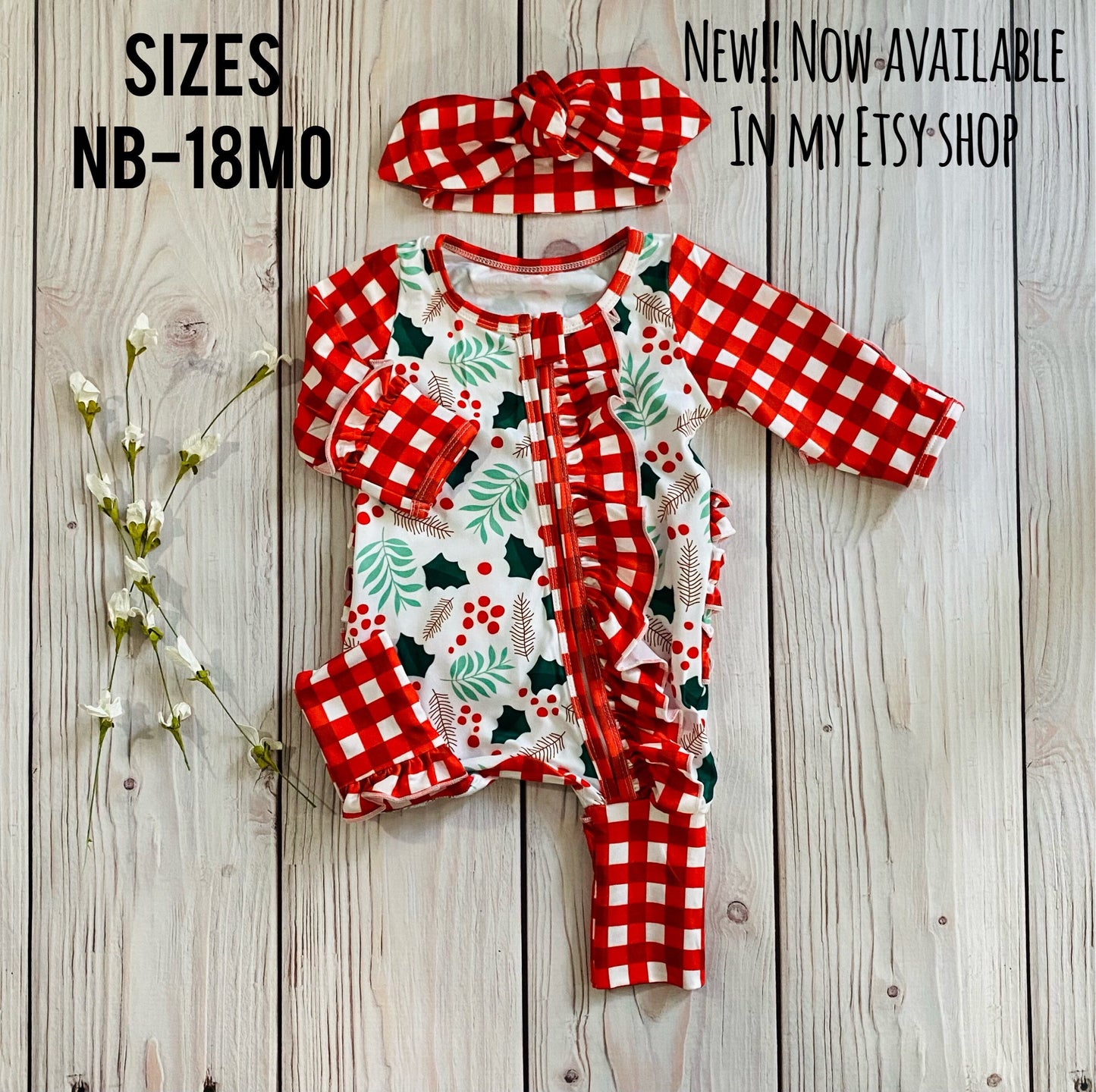 Baby girl Christmas footies romper