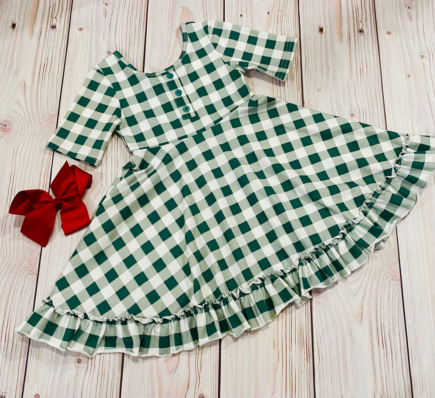 Green plaid Christmas dress, Christmas plaid dress, Green plaid holiday dress, Christmas dress, Christmas twirl dress, ruffled dress