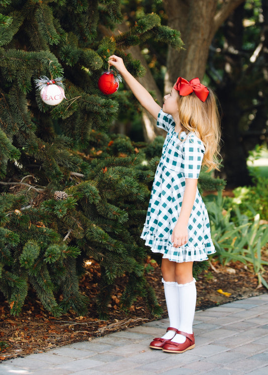 Green plaid Christmas dress, Christmas plaid dress, Green plaid holiday dress, Christmas dress, Christmas twirl dress, ruffled dress