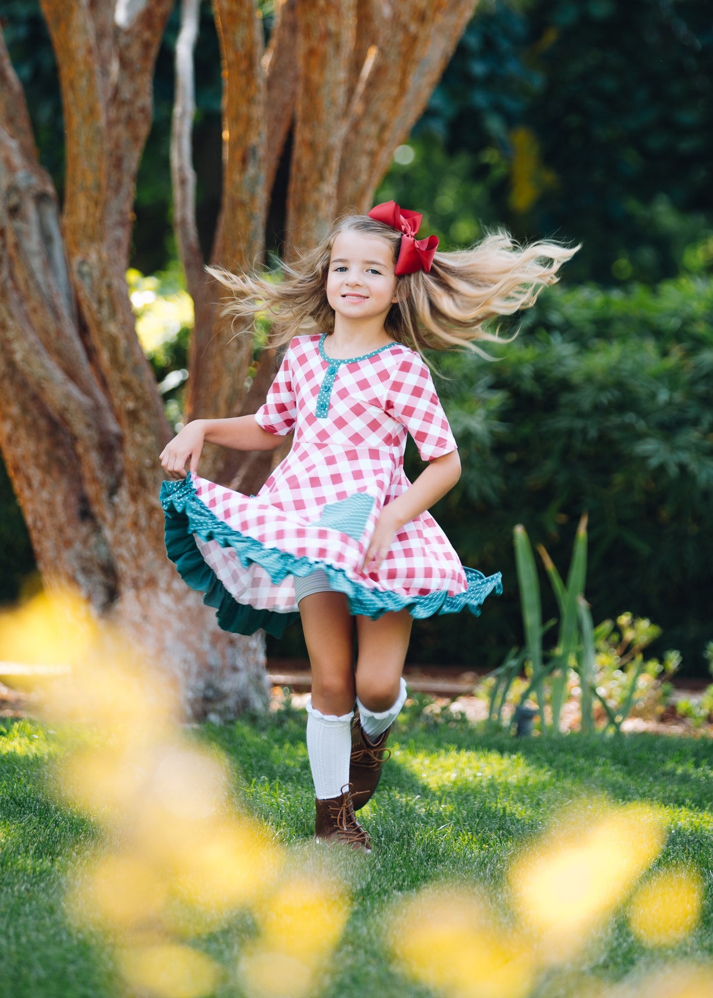 Girls red plaid Christmas dress