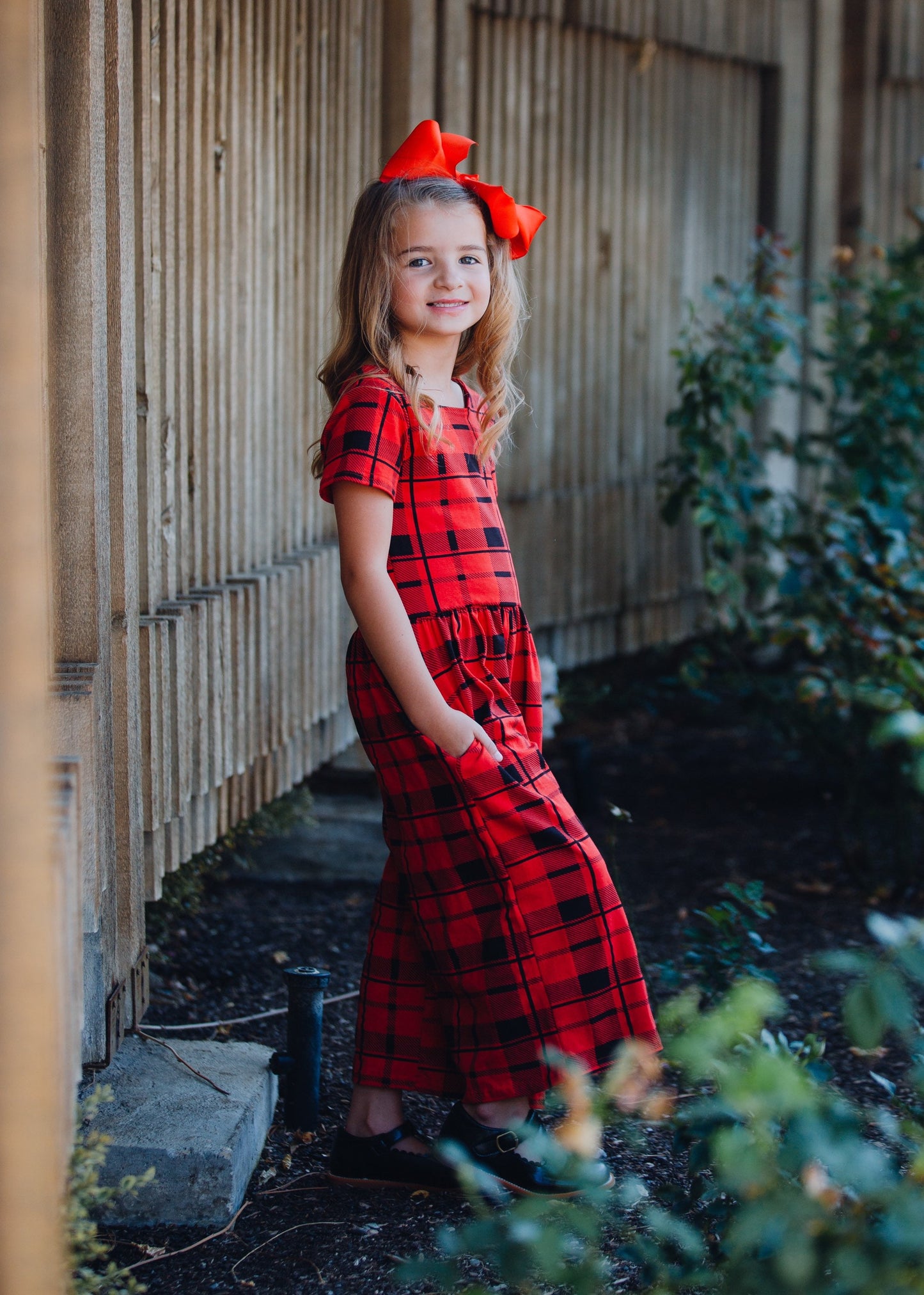 Girls red plaid romper