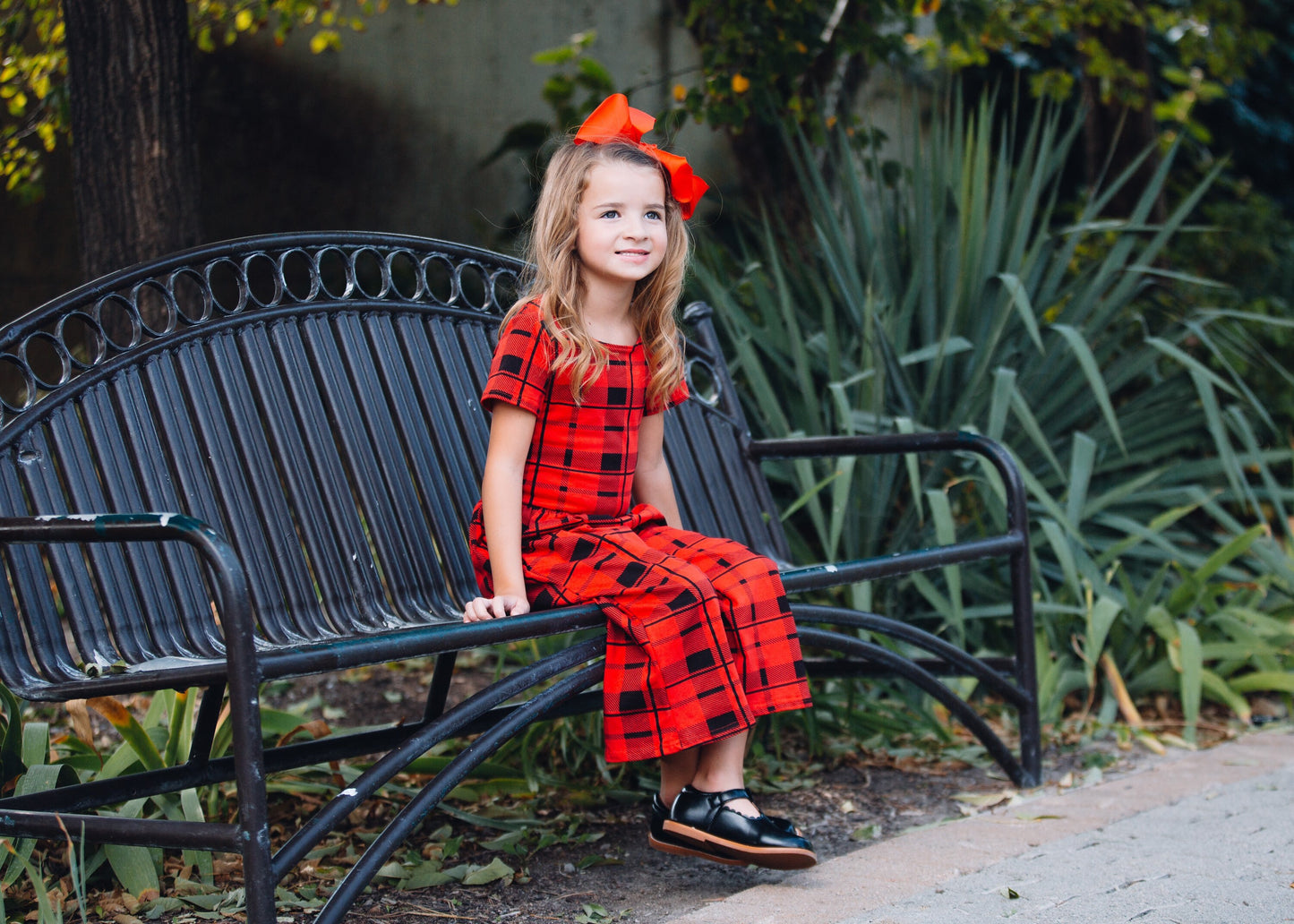 Girls red plaid romper