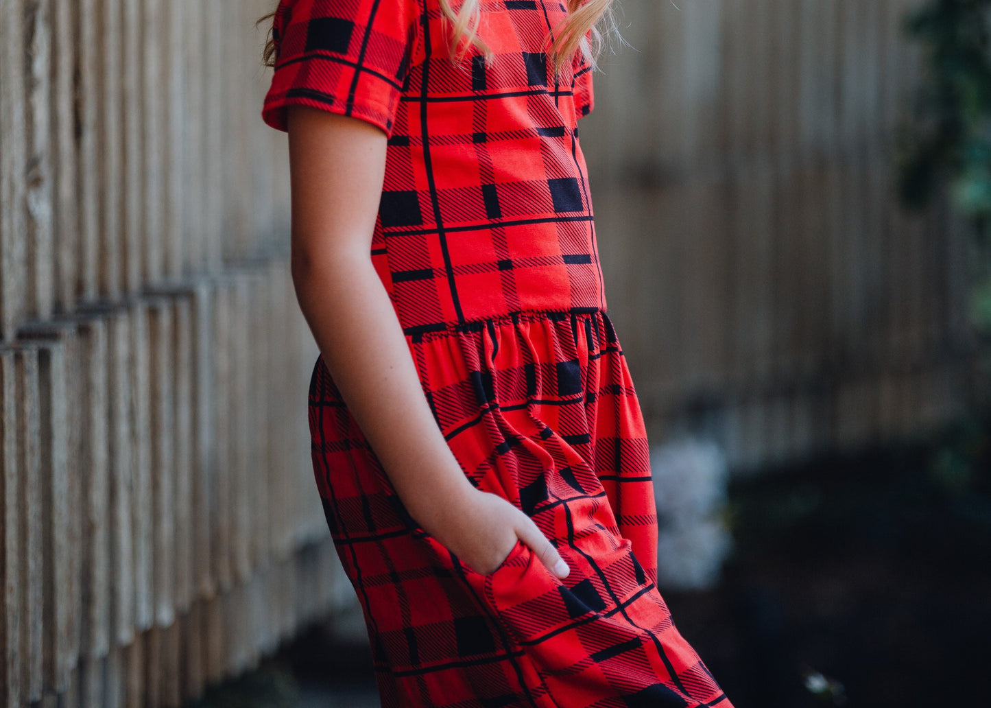 Girls red plaid romper