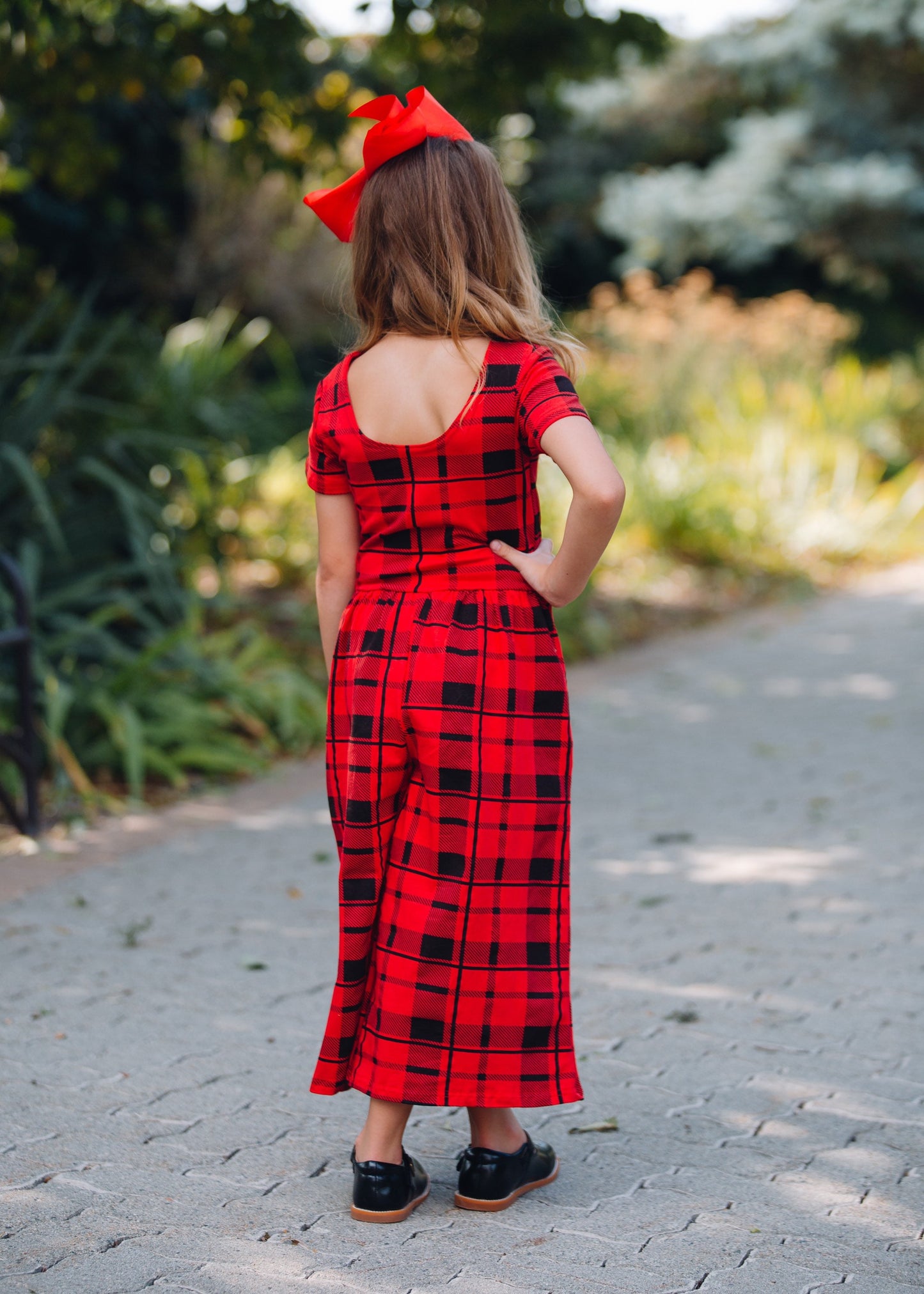 Girls red plaid romper