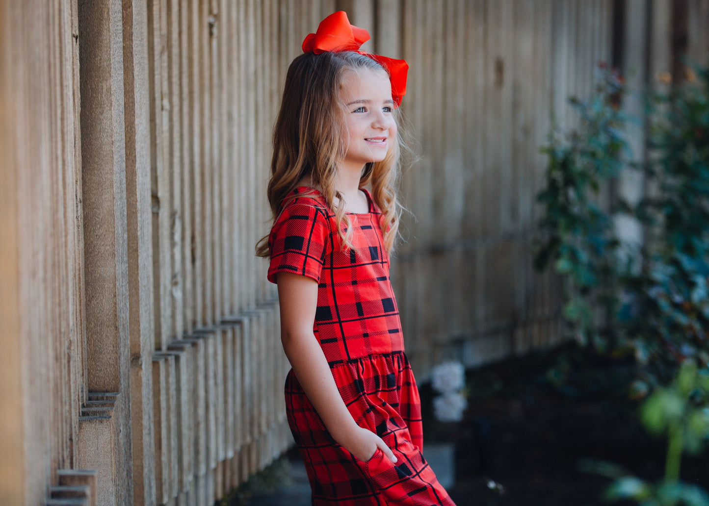 Girls red plaid romper