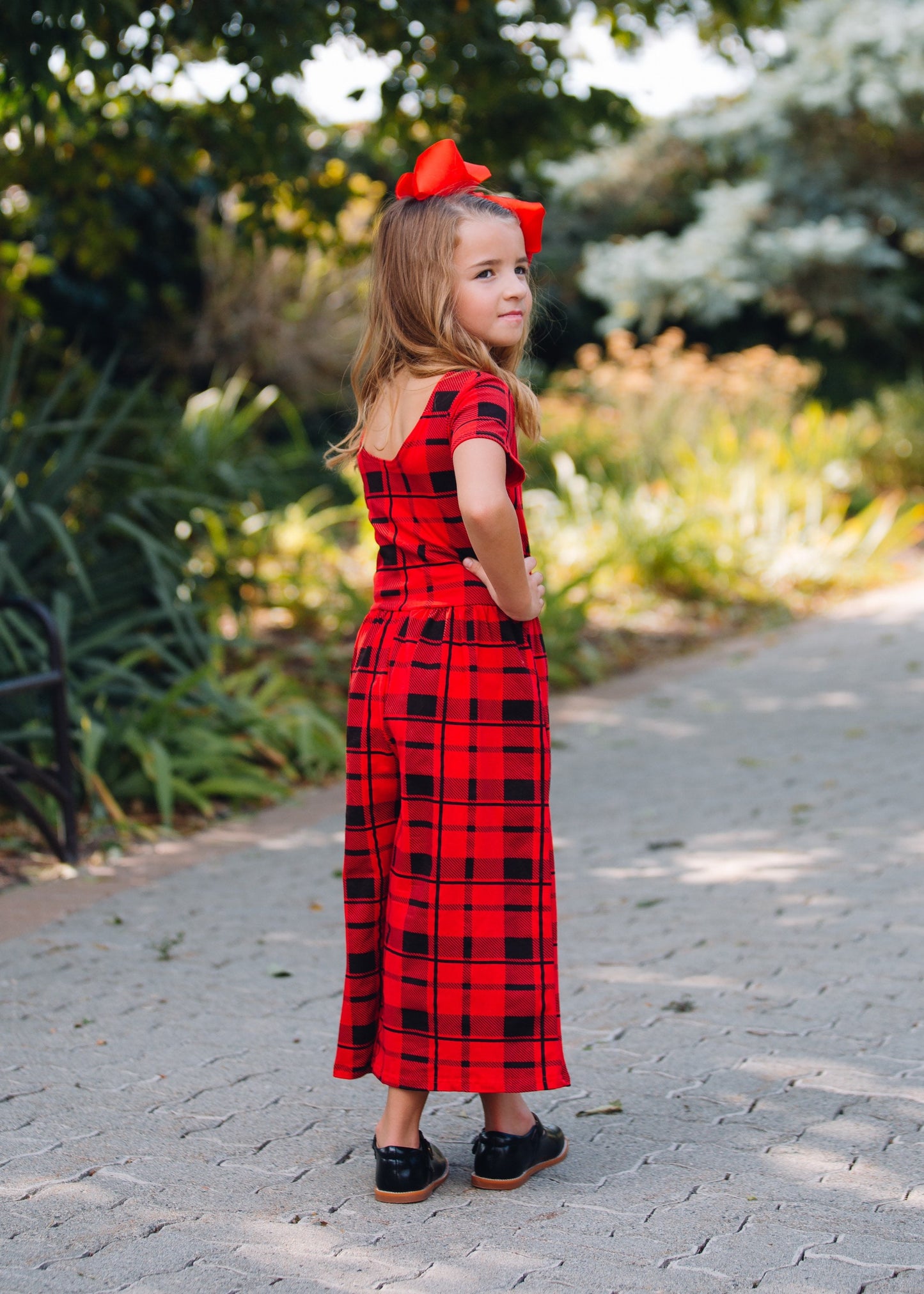 Girls red plaid romper