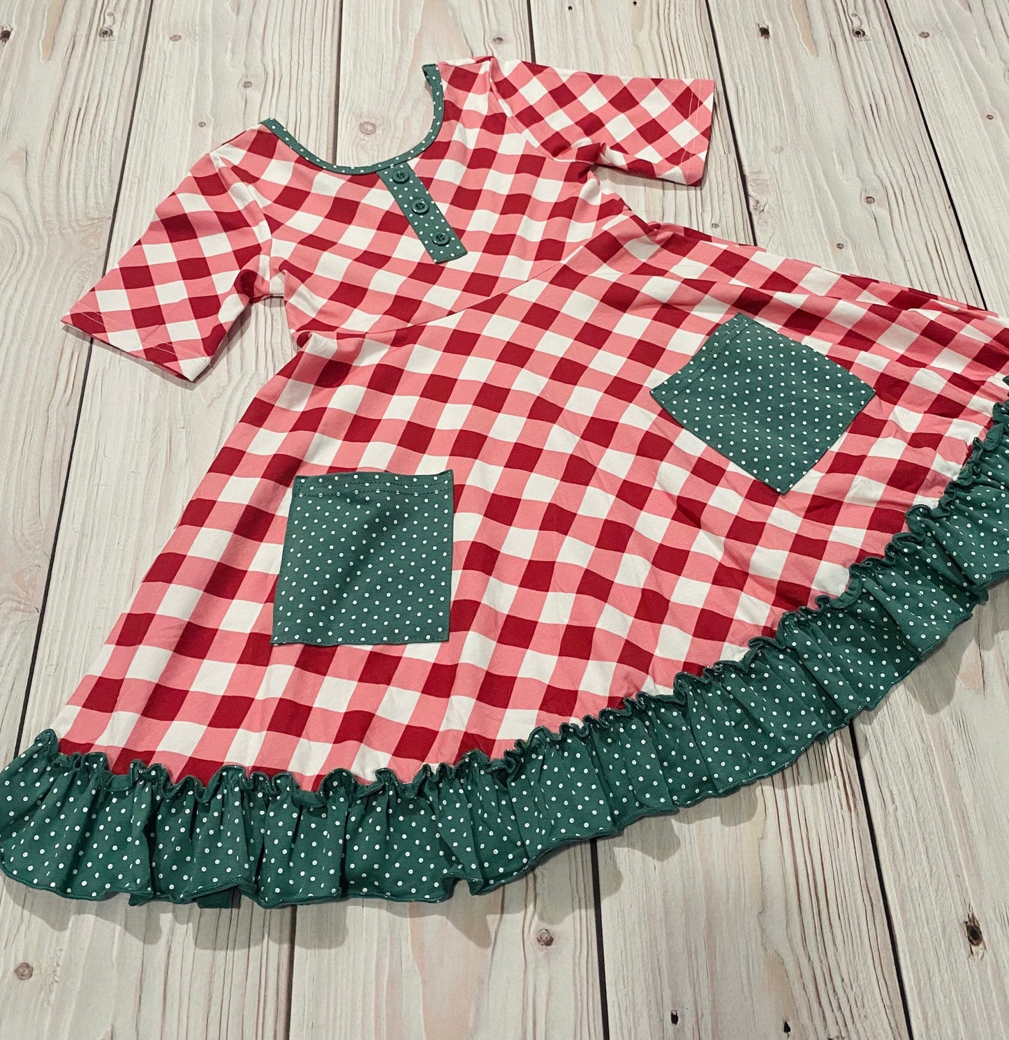 Girls red plaid Christmas dress