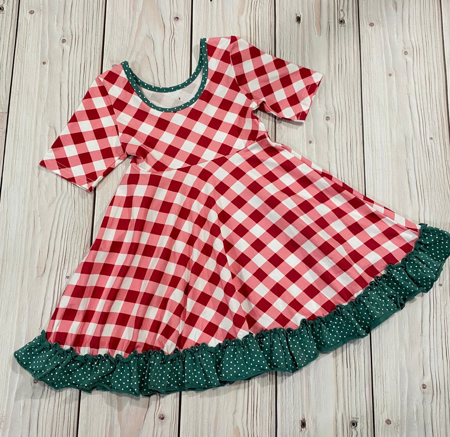 Girls red plaid Christmas dress