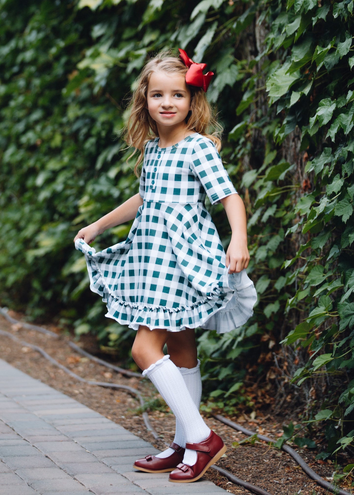 Green plaid Christmas dress, Christmas plaid dress, Green plaid holiday dress, Christmas dress, Christmas twirl dress, ruffled dress