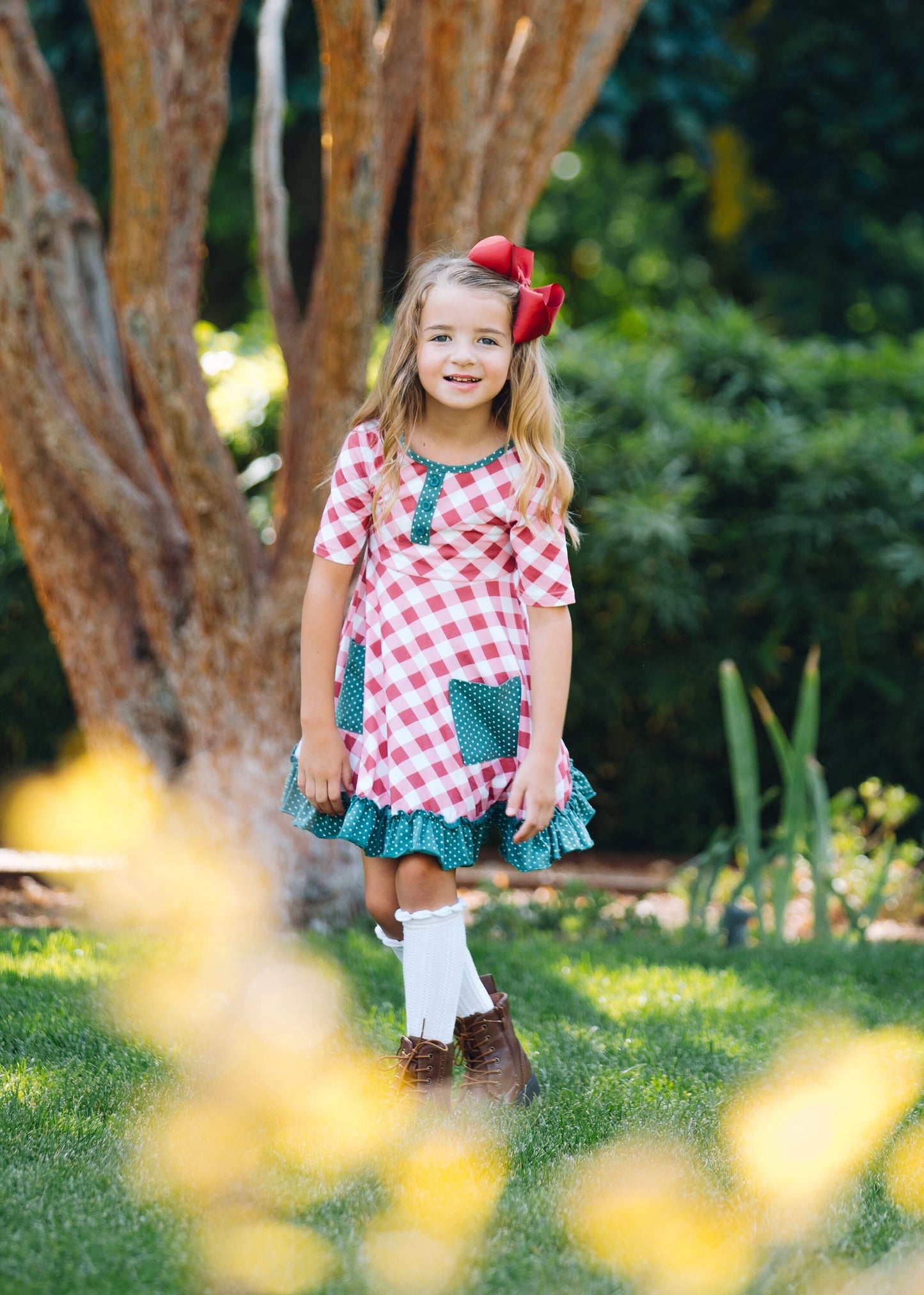 Girls red plaid Christmas dress