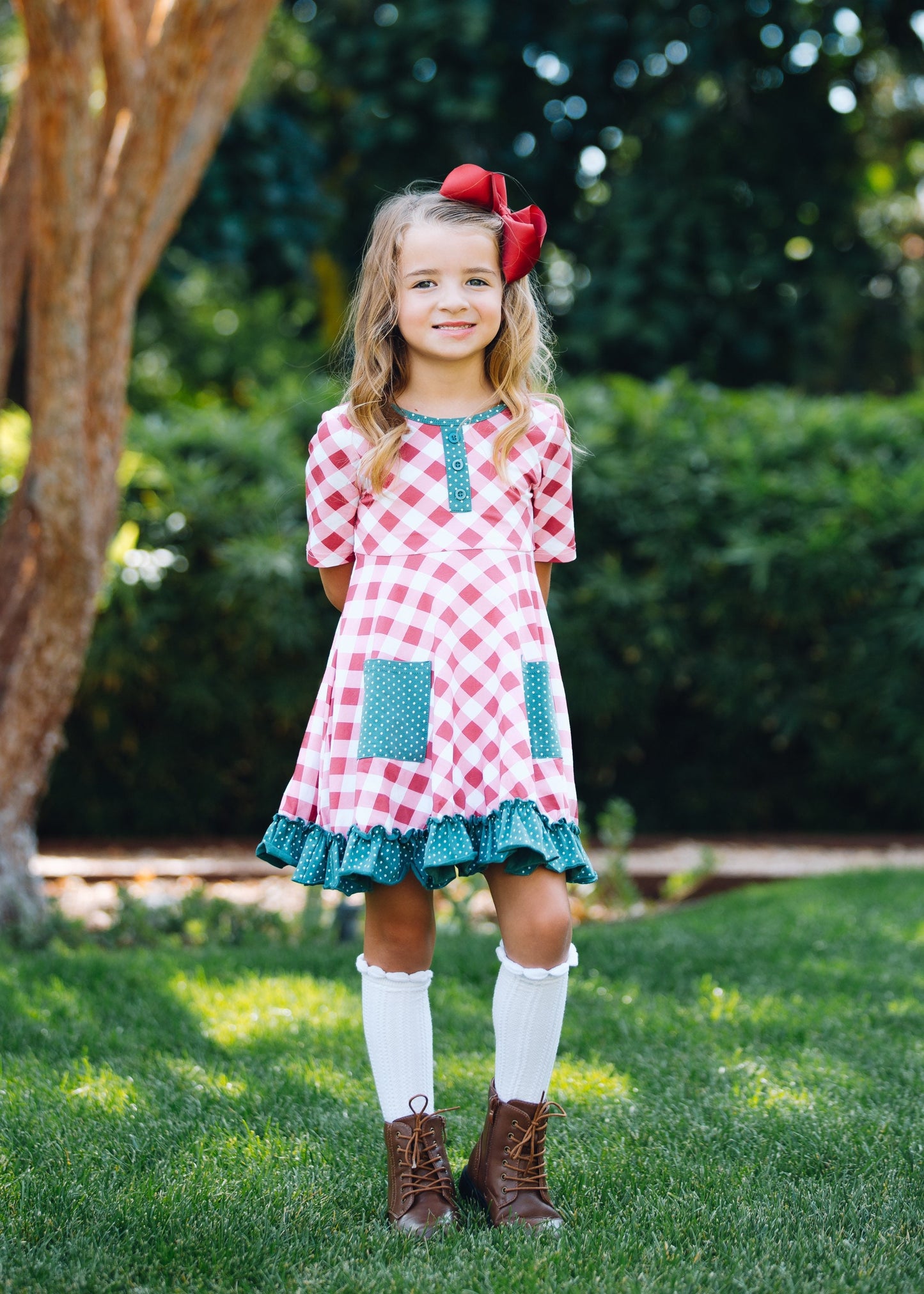 Girls red plaid Christmas dress