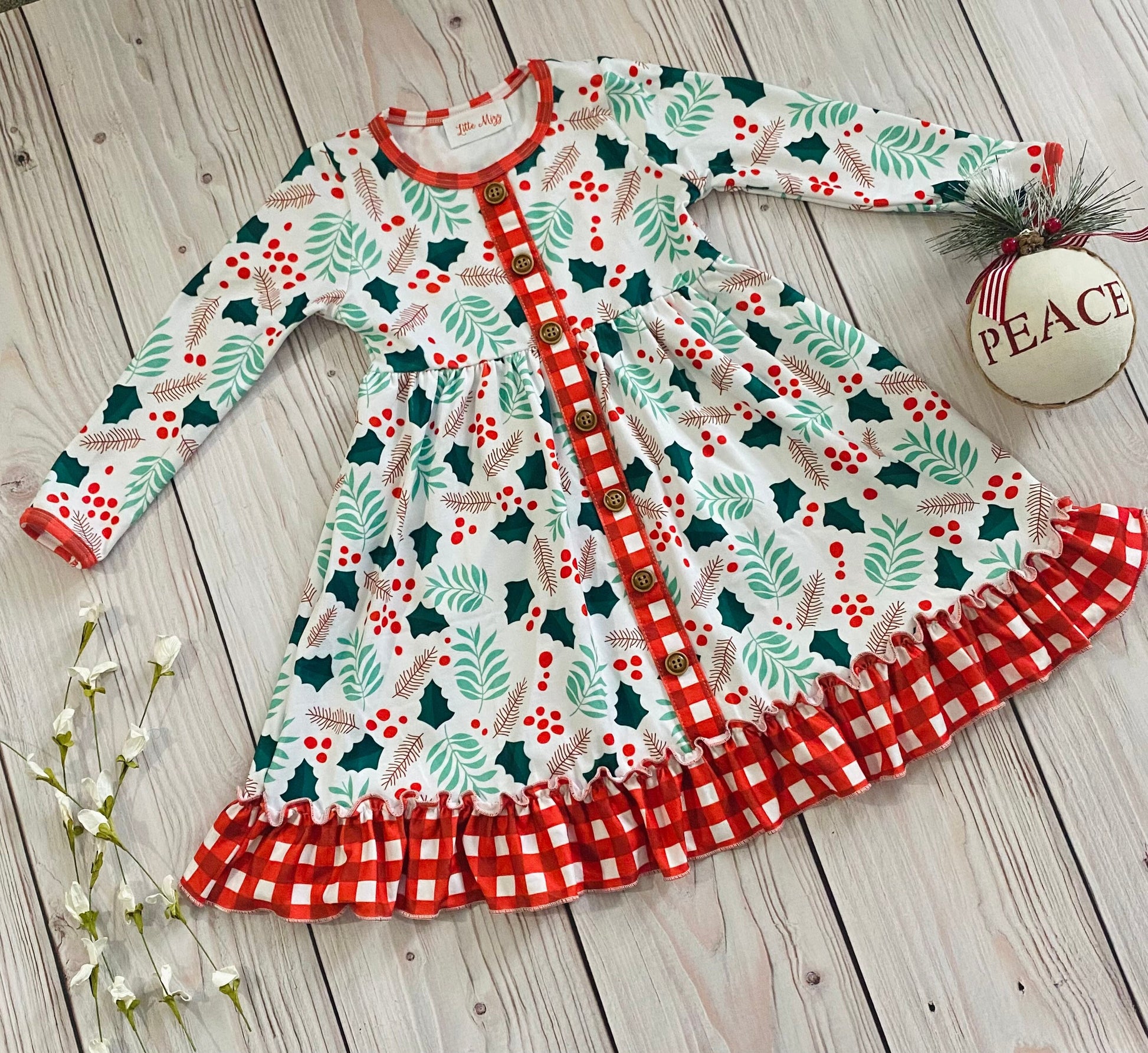 christmas holly dress Girls Christmas Dress, Holly Dress, Girls Holiday Dress, Vintage Christmas Dress, Poofy Christmas Dress, Green Christmas Dress