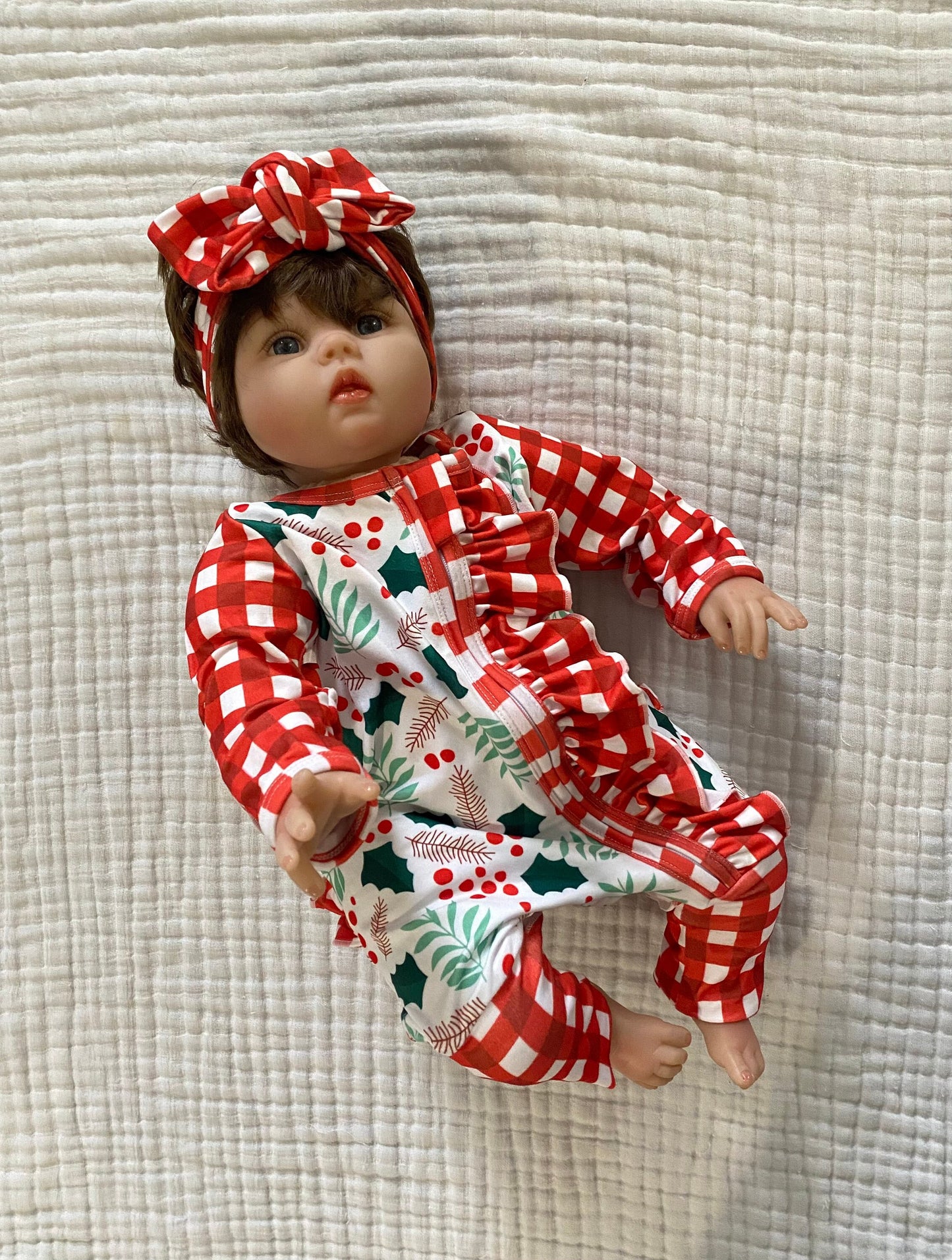 Baby girl Christmas footie pajamas, built in mittens and footies, newborn Christmas romper, Christmas pajamas, baby holiday outfit,