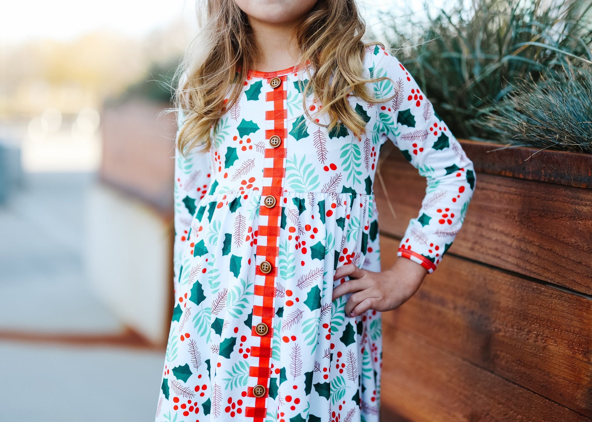 christmas holly dress Susanne Lively Girls Christmas Dress - Embroidered Holly Collar