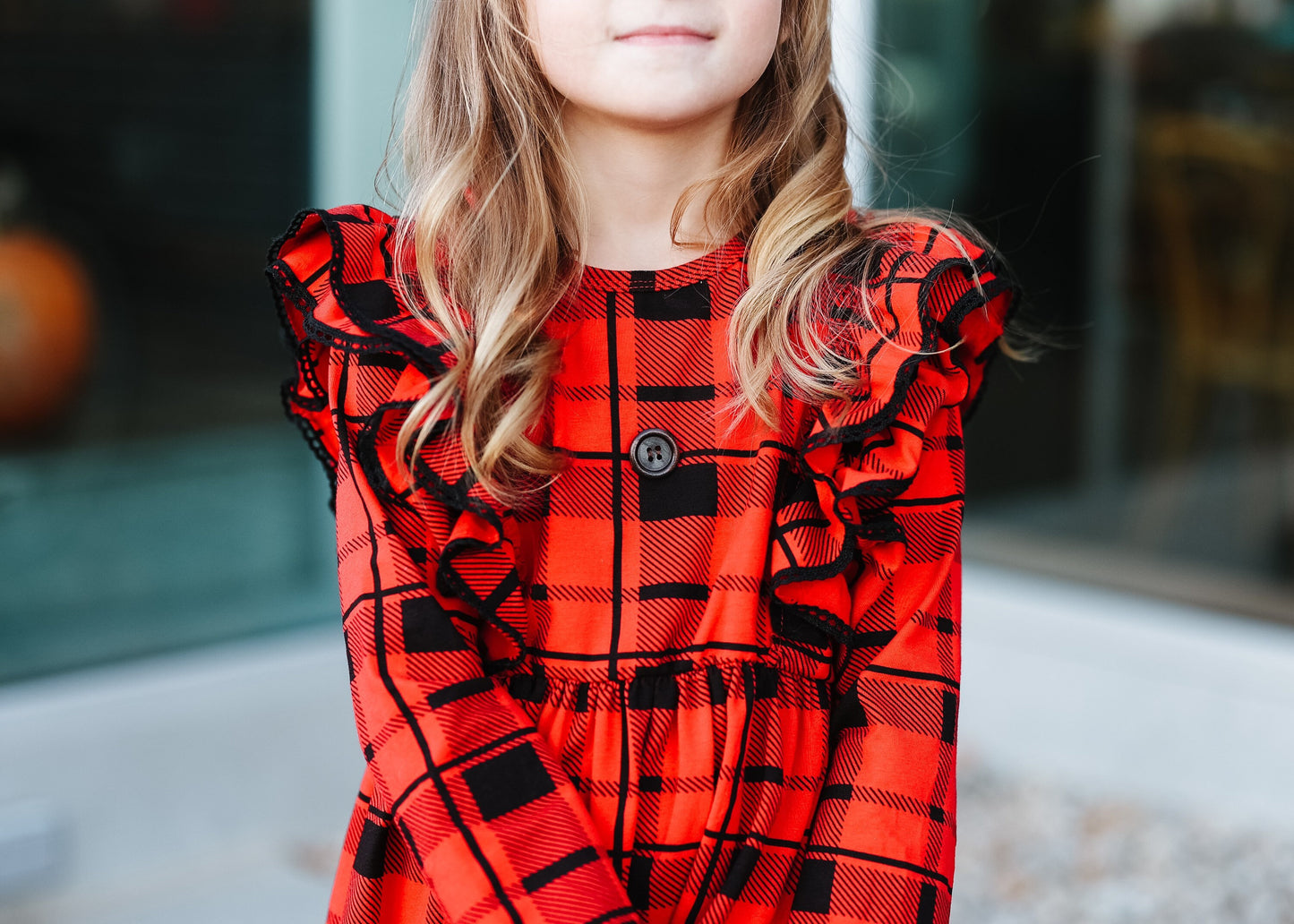 Girls Christmas dress, red plaid dress, red checkered dress, holiday pinafore dress, girls ruffled boutique dress, toddler Christmas dress,