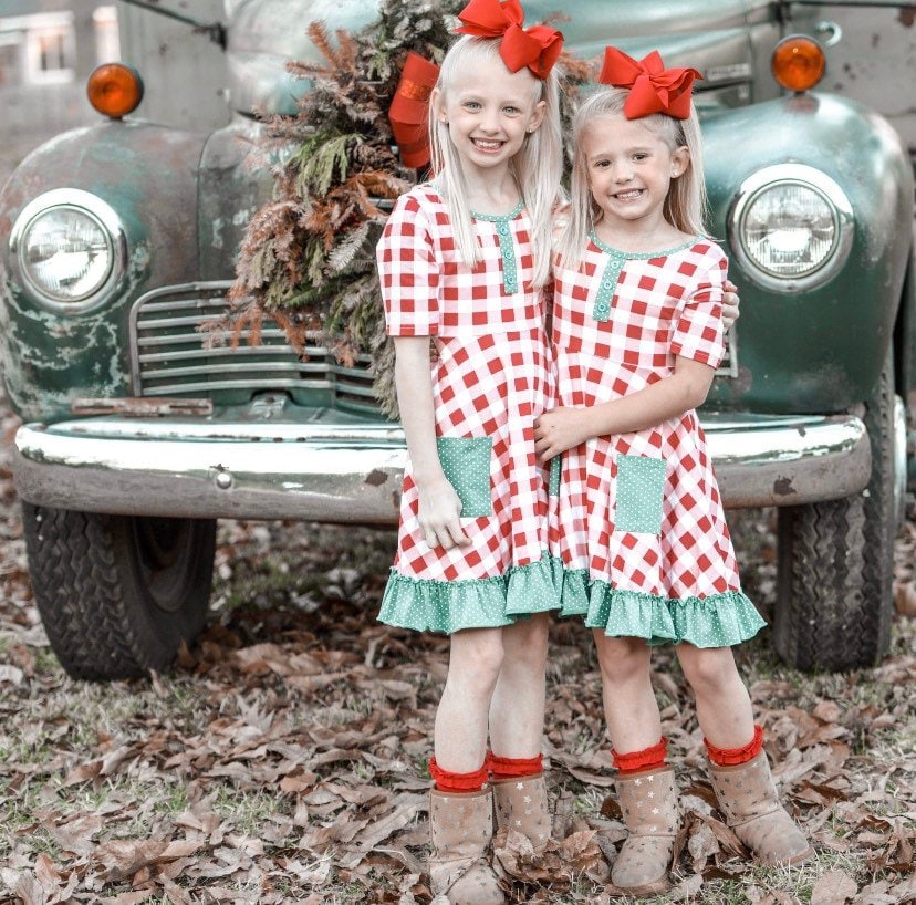 Girls red plaid Christmas dress