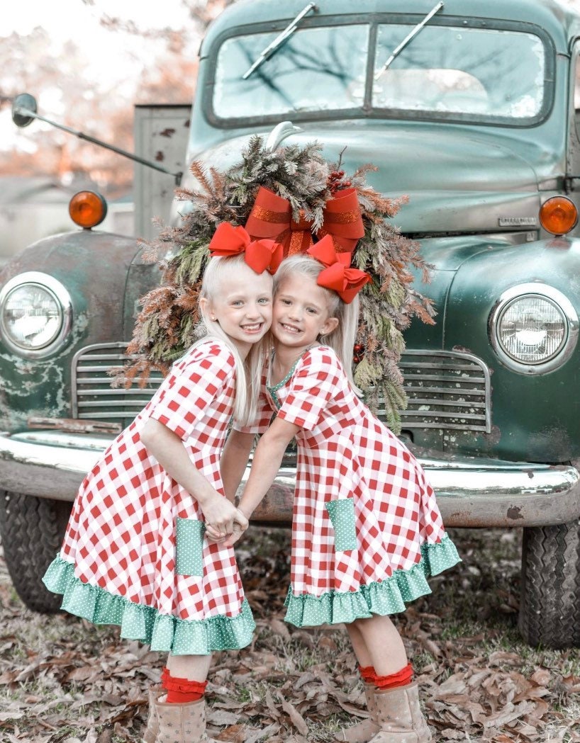 Girls red plaid Christmas dress